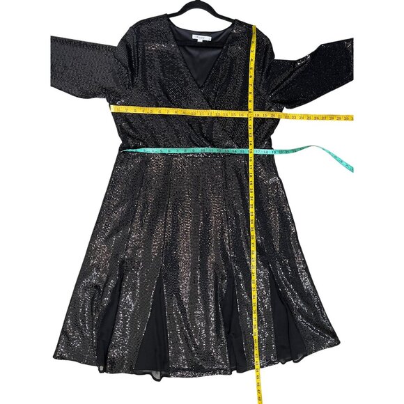 Chico's Black Sequin Midi Party Dress XL (Size 3) Glam Sparkle V-Neck Holiday - Picture 12 of 13